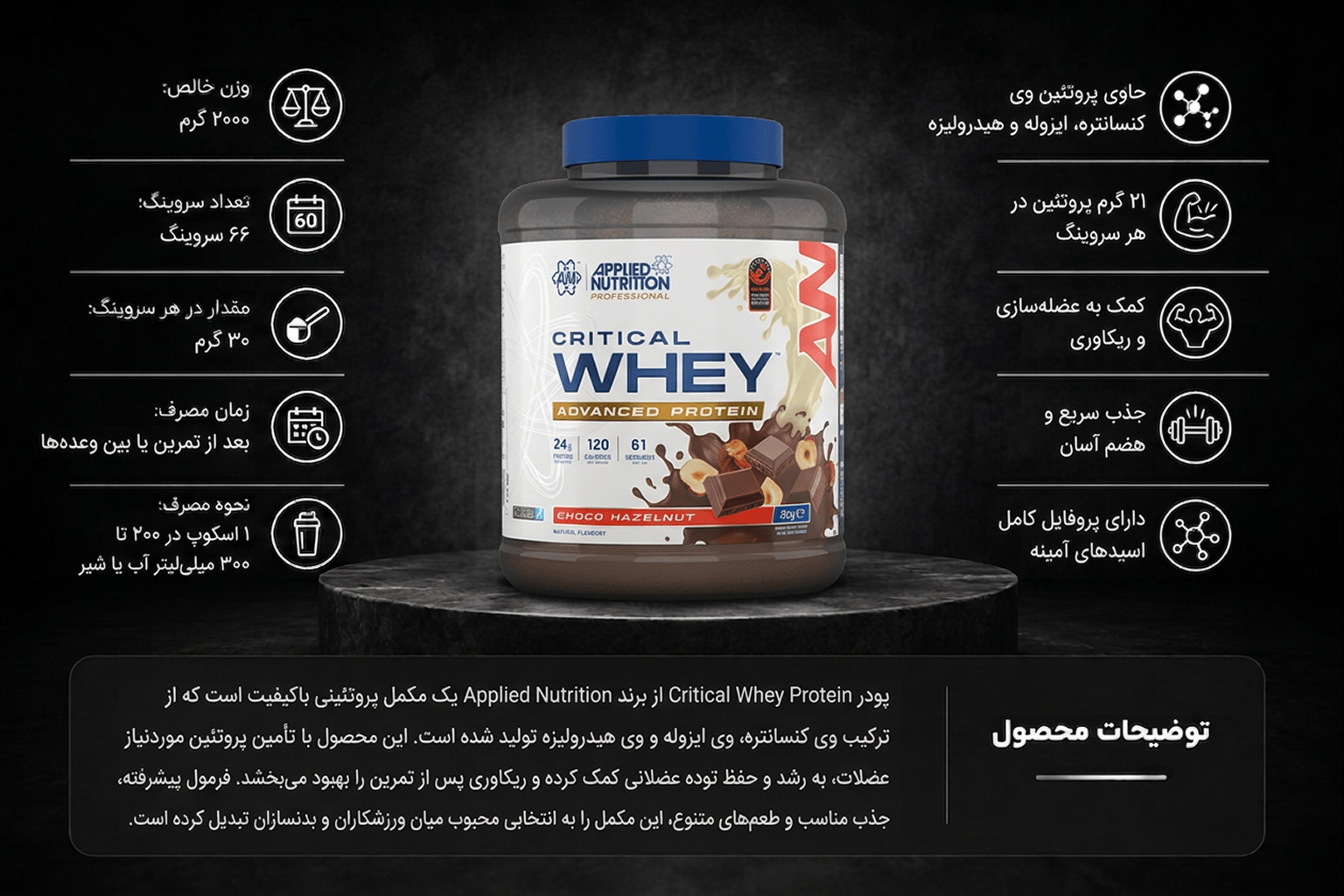 پودر پروتئین اپلاید نوتریشن ۲۰۰۰ گرم